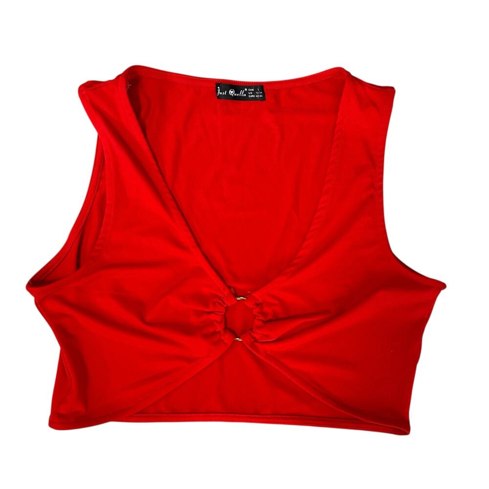 Just Quella Cropped Red Tank Top Sleeveless Split Deep V Neck Large Clubbing